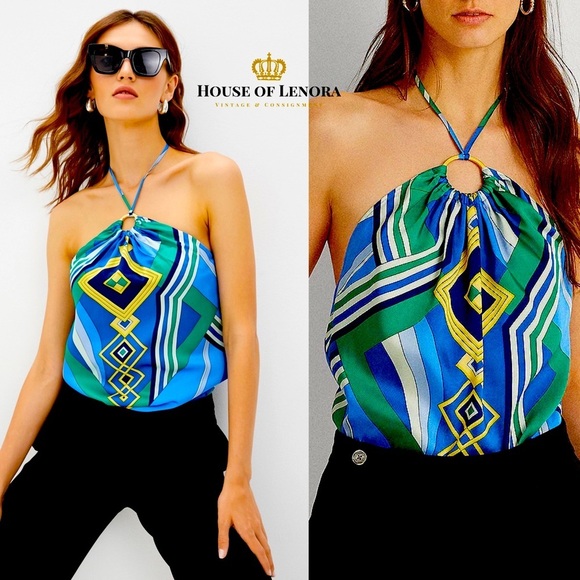 Lauren Ralph Lauren Tops - NWT RALPH LAUREN Blue Geometric Halter Top #EE0338